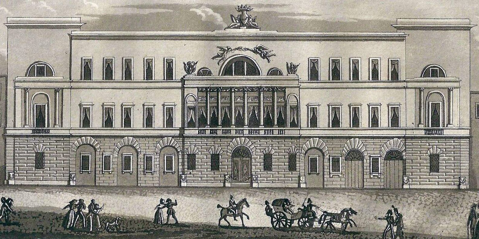 Stampa storica della facciata di Palazzo Borghese in via Ghibellina, Firenze